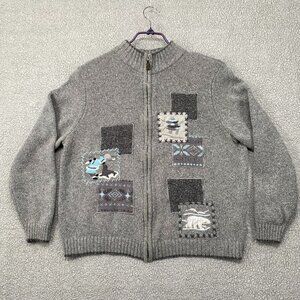 Northern Reflections Sweater Womens Size Large Embroidered Eskimo Full Zip Grey